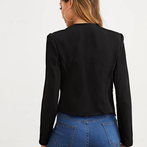 Pointed hem collarless zipper detail blazer jacket business casual hot pink - Picture 3 of 6